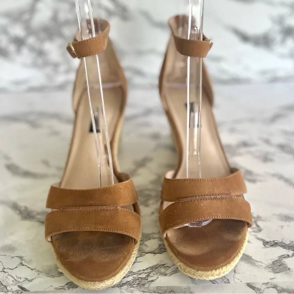 Nine West Jeranna Espadrille Tan Suede Ankle Strap Wedge Sandals 10